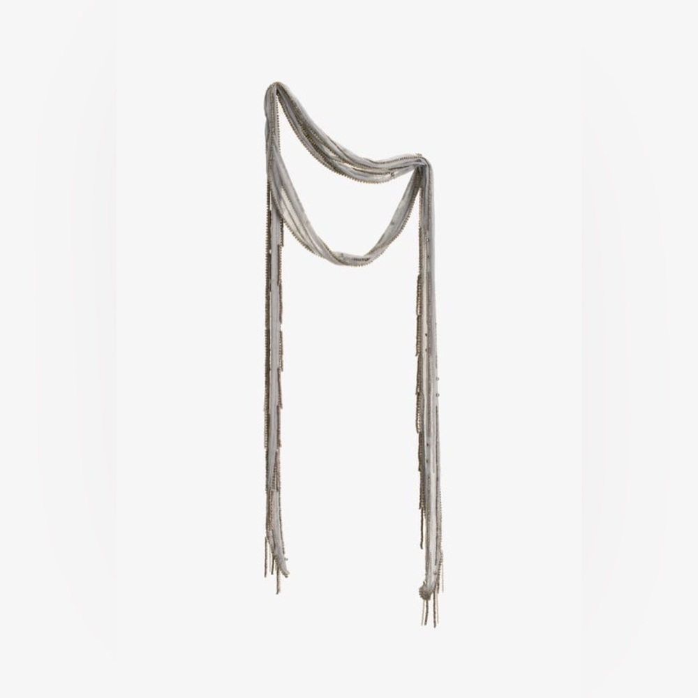 ISO ZARA Limited Edition Beaded Scarf Pink, Yellow, Grey